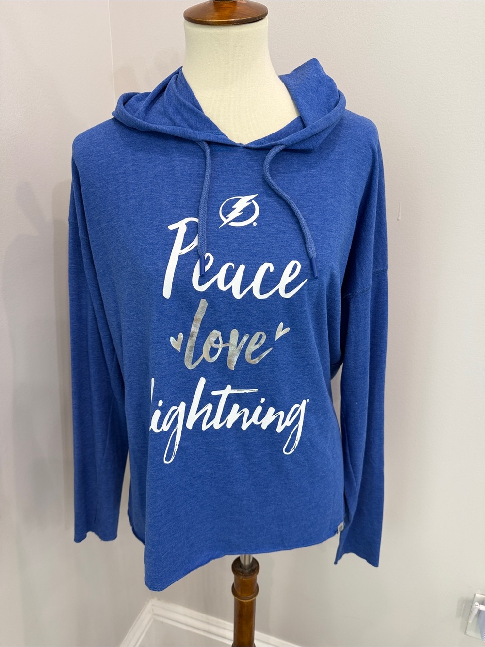 Peace Love Lightning Blue Hooded Women's Top - Picture 1 of 5